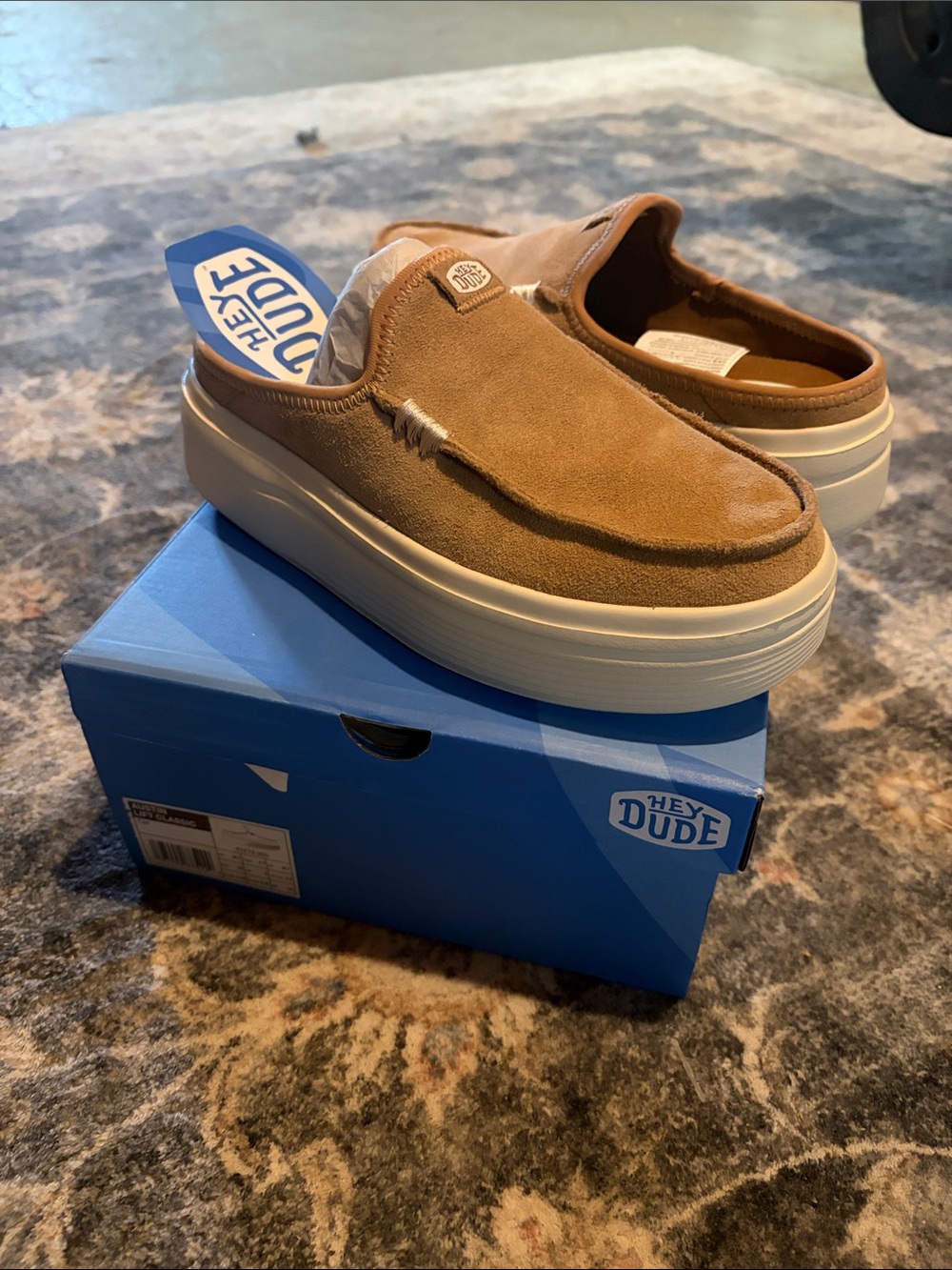 Hey Dude Tan Suede Slip-On Platform Mules